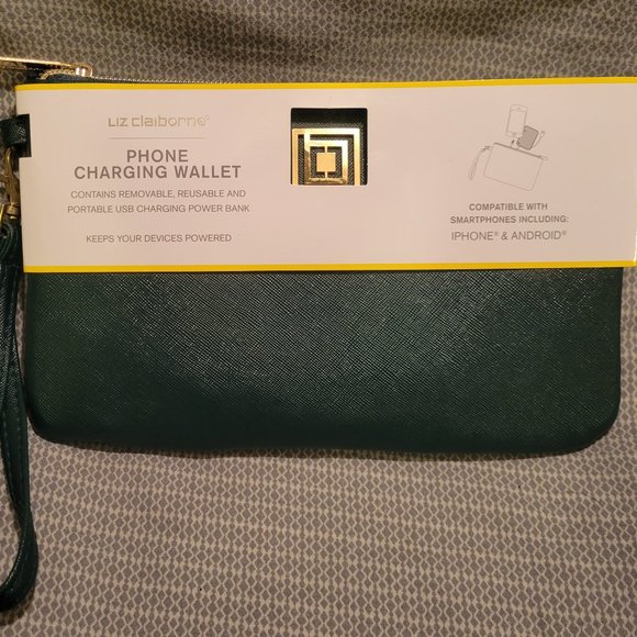 Liz Claiborne Power Bank Phone Charging Wallet Clutch in Forest Green NWT - Picture 1 of 13